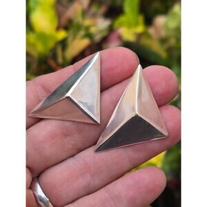 Vintage Modernist Sterling Silver Pyramid Geometrical Triangle Stud Earrings